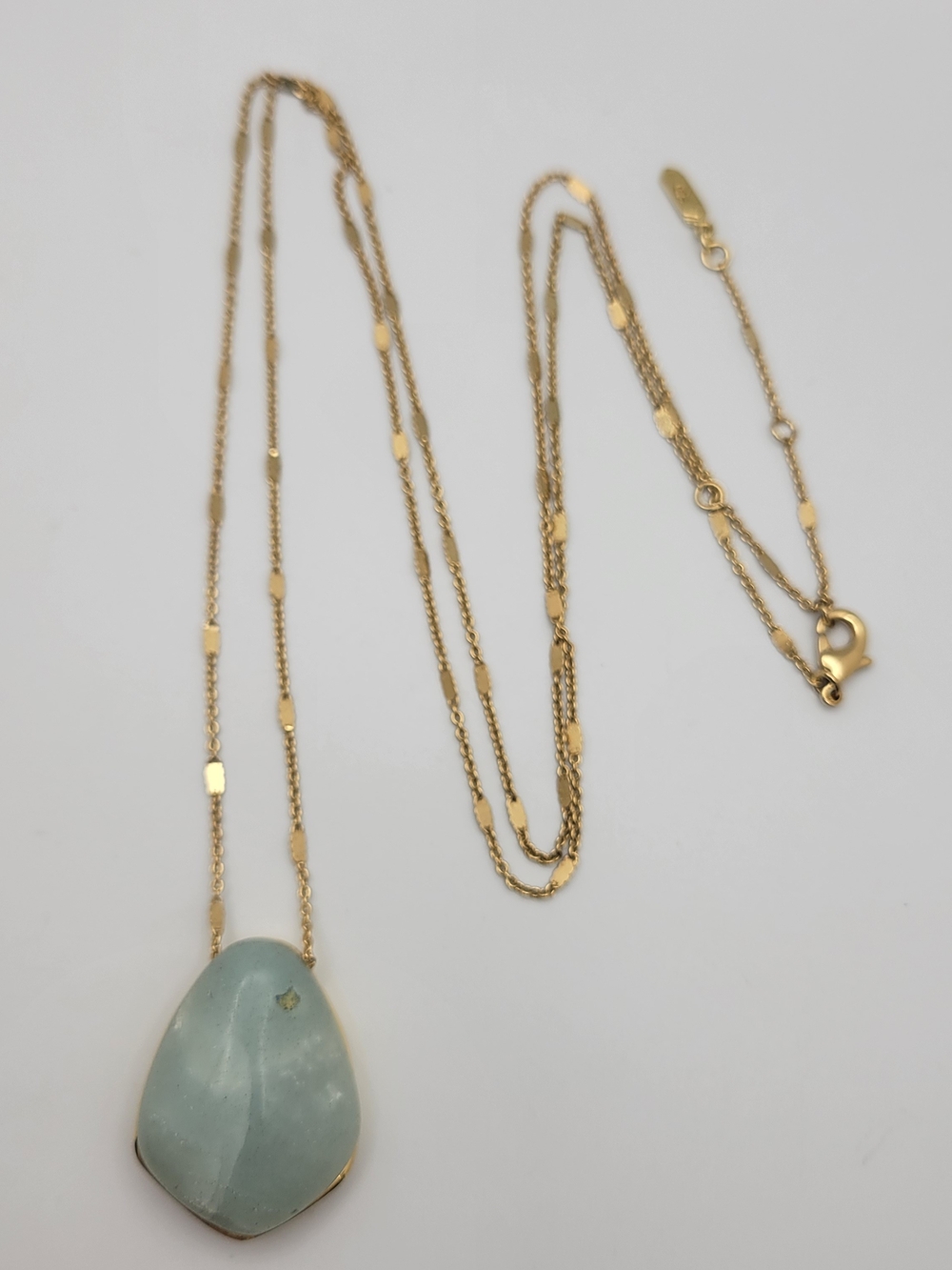 Gold-Tone Chain Necklace with Pale Aqua Pendant